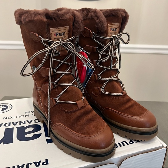 Pajar Valerie S Brown Leather Shearling Ice Gripper Waterproof Mid-Calf Boot 5.5 - Picture 12 of 15
